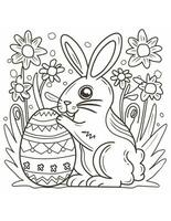 ai generiert schön Ostern Hase mit Ostern Ei Färbung Seite zum Kinder zum Ostern foto