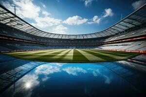 ai generiert Fußball Stadion beim Nacht foto