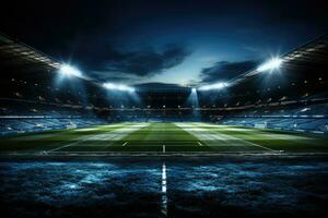 ai generiert Fußball Stadion beim Nacht foto