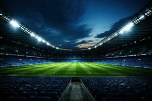 ai generiert Fußball Stadion beim Nacht foto