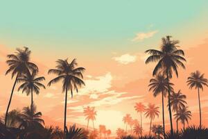 ai generiert diese ist ein Bild von Palme Bäume beim Sonnenuntergang, foto