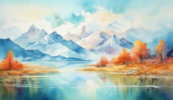 ai generiert Öl Gemälde Aquarell Berge Landschaft Landschaft, foto