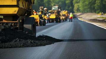 ai generiert Straße Asphalt funktioniert. Neu Asphalt Straße. Konstruktion funktioniert foto