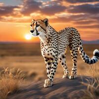 ai generiert Gepard im das Sonnenuntergang foto