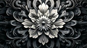 ai generiert abstrakt Blumen- Muster im schwarz und Weiß Farben. gotisch ästhetisch foto