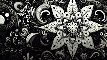 ai generiert abstrakt Blumen- Muster im schwarz und Weiß Farben foto