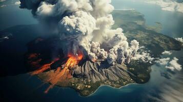 ai generiert Szene von Vulkan Eruption im natürlich Umgebung foto