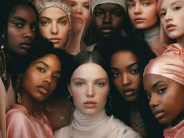 ai generiert Vielfalt ethnische Zugehörigkeit Frau im Poster Stil Schuss foto