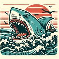 ai generiert Illustration von ein wütend Hai. Jahrgang Stil. foto