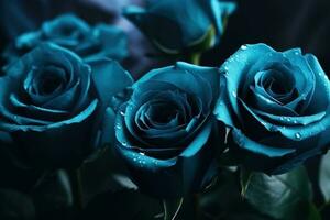 ai generiert Blau Rosen dunkel launisch romantisch Hintergrund. ai generiert foto