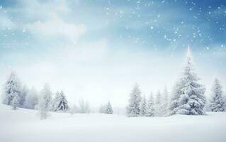 ai generiert schön Schnee Hintergrund zum Winter Weihnachten Schöne Grüße Banner foto