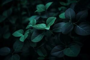 ai generiert dunkel launisch Grün Blätter Sommer- Hintergrund. ai generiert foto