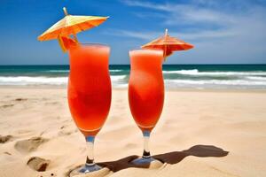 ai generiert frisch Saft Cocktail auf das Strand. Ferien Hintergrund. ai generiert foto