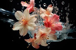 ai generiert schön Blume fallen unter Wasser. unter Wasser Hintergrund. generativ ai foto