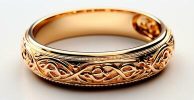 ai generiert Hochzeit Ringe im Gelb Gold, Schmuck 585, 750 - - ai generiert Bild foto