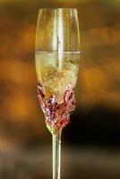 Liebe Hochzeit Ringe Glas von Champagner foto