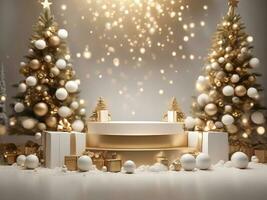 ai generiert schön Weihnachten Geschenk Boxe Santa claus und freunde zum Weihnachten Tag mit Aquarell Illustration foto