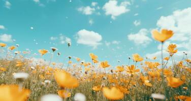 ai generiert ein Frühling Blume Feld auf sonnig Tag foto