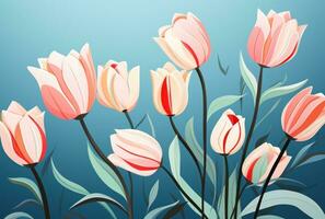 ai generiert Tulpen auf Blau Hintergrund auf Rosa Hintergrund, foto
