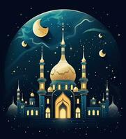 ai generiert das islamisch die Architektur von jaalisar Moschee beim Nacht mit Mond und Halbmond, foto