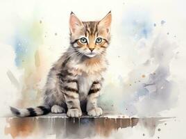 ai generiert es sieht aus wie wenn ein Tabby Katze ist auf ein Aquarell foto