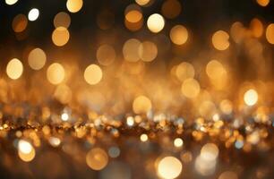 ai generiert golden Weihnachten Beleuchtung und Bokeh bewirken auf schwarz Hintergrund, foto