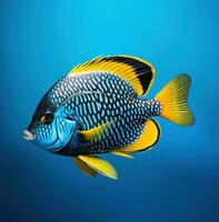 ai generiert ein Ozean Fisch hat ein Schwarz, Blau und Gelb Hintergrund, ich foto