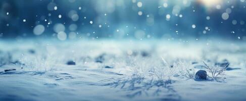 ai generiert ein Winter Landschaft mit Blau Nebel fallen auf Schnee, foto