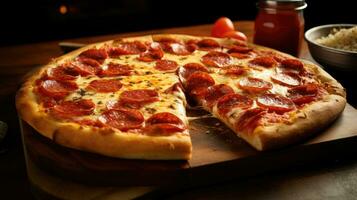 ai generiert ein appetitlich Bild von ein klassisch Pizza foto