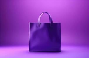 ai generiert ein lila Einkaufen Tasche gegen ein lila Hintergrund foto