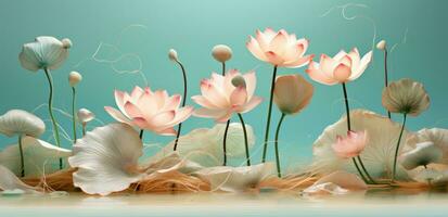 ai generiert ein Gemälde von Lotus Pflanzen und das Wasser, foto