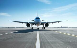 ai generiert das Flugzeug auf das Runway nehmen aus, foto