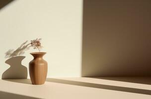 ai generiert klein Vase und ein Schreibtisch mit Schatten, foto