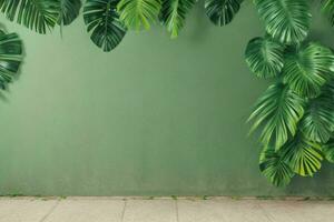 ai generiert leeren Mauer Hintergrund mit tropisch Blätter. Profi Foto