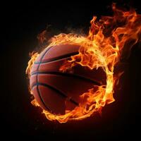 ai generiert ein Basketball Ball auf Feuer, Darstellen Leidenschaft und Energie, großartig zum kreativ oder dramatisch Designs foto