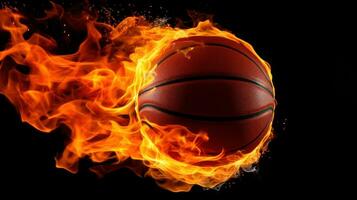 ai generiert ein Blickfang Bild von ein Basketball Ball auf Feuer, foto