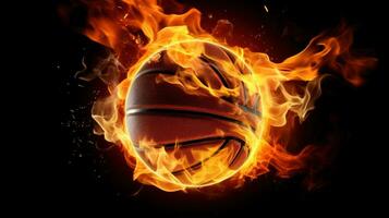 ai generiert ein Basketball Ball auf Feuer, Darstellen Leidenschaft und Energie, großartig zum kreativ oder dramatisch Designs foto