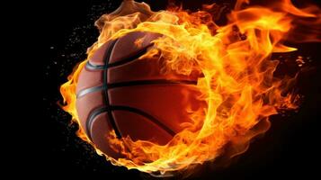 ai generiert ein Basketball Ball auf Feuer, Darstellen Leidenschaft und Energie, großartig zum kreativ oder dramatisch Designs foto