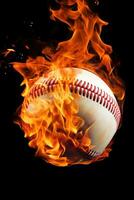 ai generiert ein Blickfang Bild von ein Baseball Ball auf Feuer foto