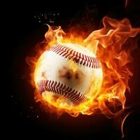 ai generiert ein Blickfang Bild von ein Baseball Ball auf Feuer foto