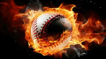 ai generiert ein Blickfang Bild von ein Baseball Ball auf Feuer foto