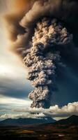 ai generiert bedrohlich Wolken von Rauch und Asche Das Woge aus von ein Vulkan während ein Eruption foto