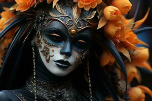 ai generiert mystisch Maskerade Masken und emotional Reflexionen, festlich Karneval Fotos