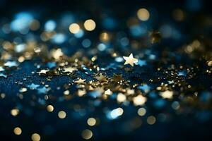 ai generiert Weihnachten Magie ein Hintergrund beleuchtet durch strahlend Blau Sterne hervorrufen Urlaub Verzauberung ai generiert foto