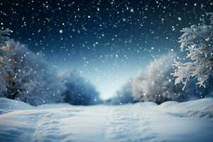 ai generiert festlich Winter Hintergrund Schnee Tapeten Rahmen das Stimmung zum Weihnachten und Neu Jahr ai generiert foto