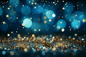 ai generiert festlich Weihnachten Hintergrund geschmückt mit leuchtenden Blau Sterne Erstellen ein himmlisch Ambiente ai generiert foto