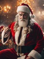 ai generiert Santa claus mit verblasst Weihnachten Kerzen im das Hintergrund foto