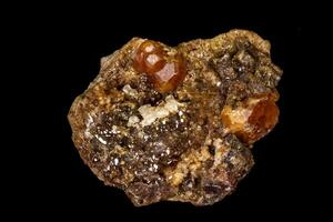 Makro Mineral Stein Grossular, Granat, Epidot auf ein schwarz Hintergrund foto