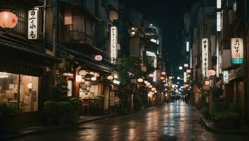 ai generiert asiatisch Stadt Straße beim Nacht Illustration. alt traditionell Stadt, klassisch, retro Konzept foto