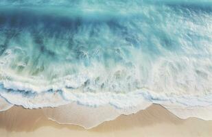 ai generiert Antenne Foto von schön Türkis Ozean Strand mit Blau Wasser.